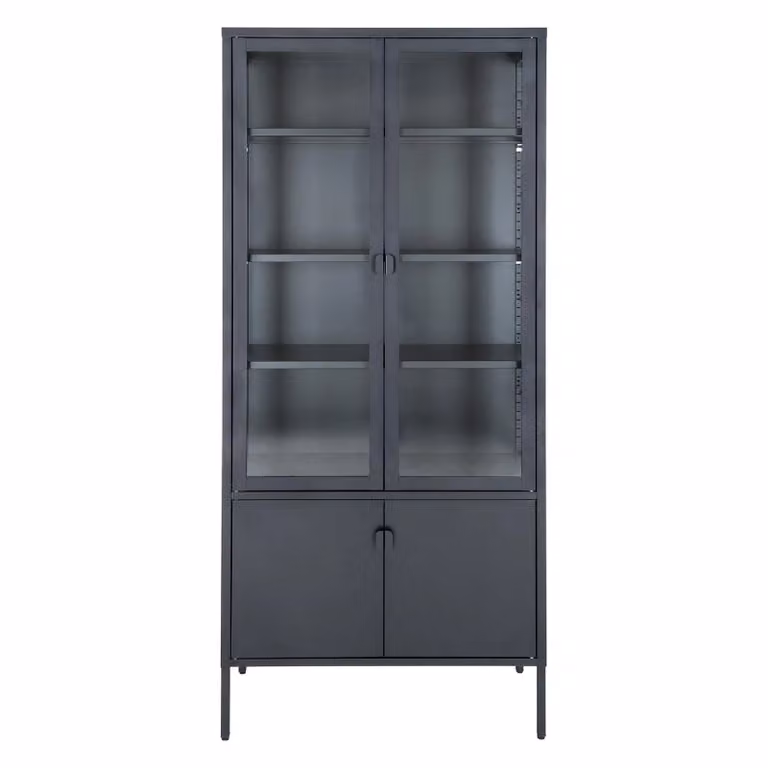 Nest of Nora Vitrinekast Ryka - Zwart - Staal en Glas - B/D/H: 80 x 35 x 180 cm