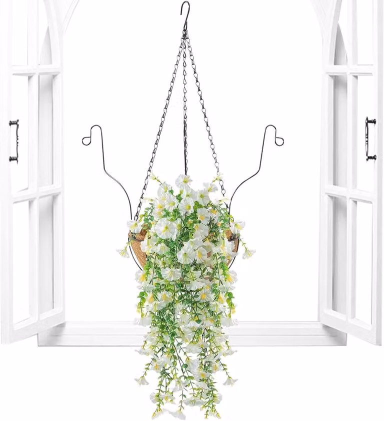 Kunstbloemen mand hangende decoratie wit B: 23,4 cm, D: 19,9 cm