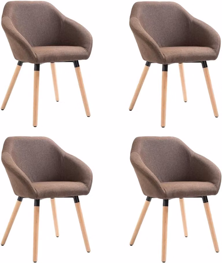 Set van 4 eetkamerstoelen met armleuningen in bruine stof voor de woonkamer, keuken of werkkamer