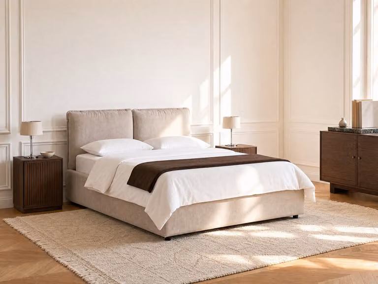TENESE Bed met opbergruimte en afneembare hoes, Beige, 180 x 200 cm