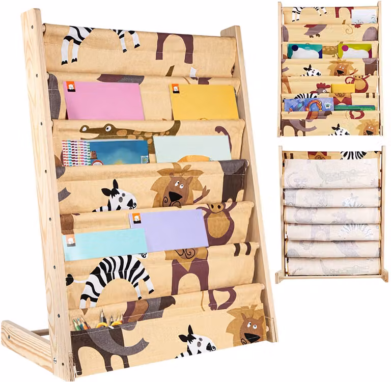 PIPIPOXER Boekenkast voor kinderen, staand boekenrek in houtkleur, H 78 x B 60 x D 29 cm