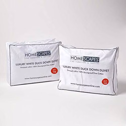 Homescapes 3 in 1 All Seasons Super King Dekbed 15 TOG (4,5 + 10,5), Luxe Witte Eendenveren & Dons Dekbed, Anti-Allergie 100% Katoen, Wasbaar RDS & OEKO-TEX