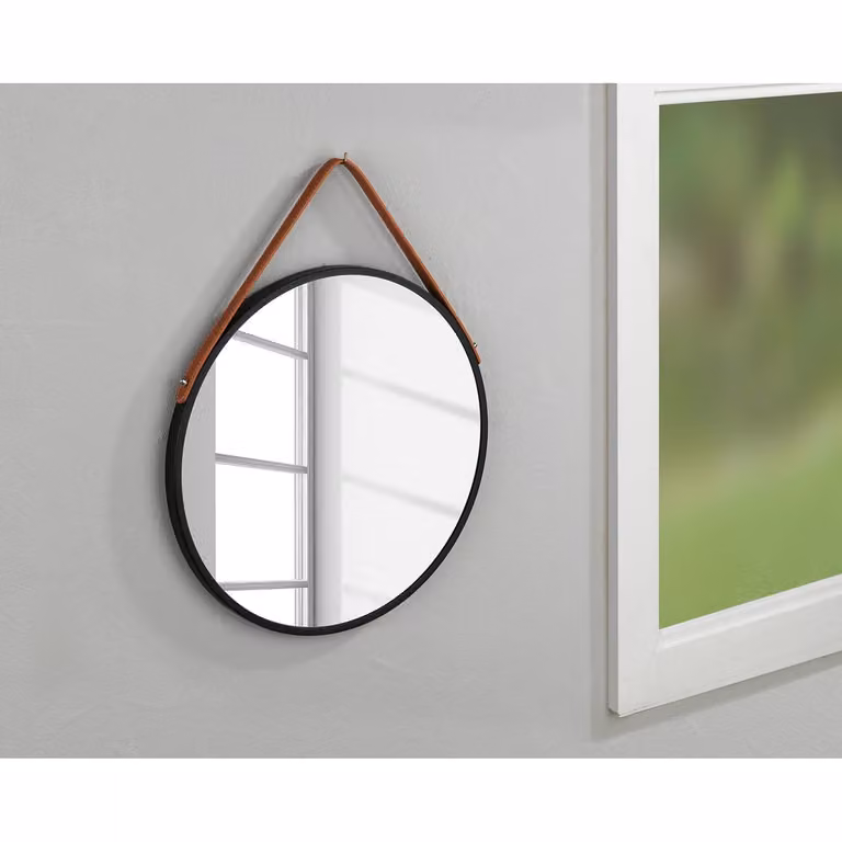 home24 Wandspiegel Borrone zwart gelakt ijzer en glas Ø 40 cm