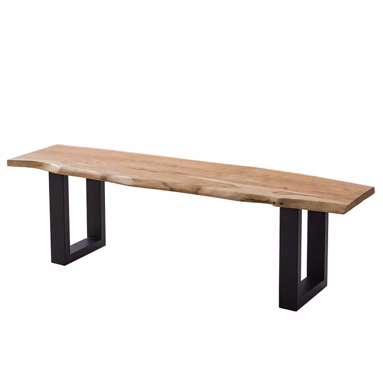 home24 Houten zitbank met boomrand acaciahout bruin/bruin U-vorm zwart 160cm
