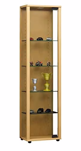 VCM Edana Mini Staande Vitrinekast met Glazen Deuren, Beuken, Bruin/Beige, B: 33 cm, H: 115 cm, D: 18 cm
