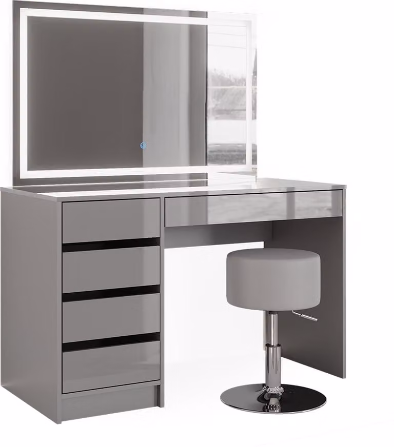 Vicco Kaptafel Sherry Grijs met LED-spiegel en kruk, Breedte: 120 cm