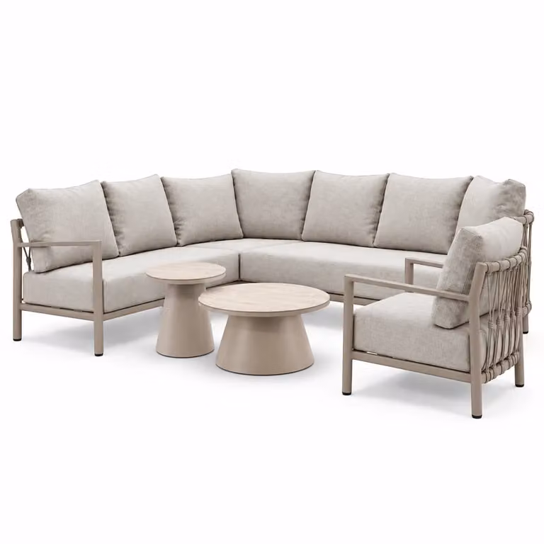 LUX outdoor living Merida hoek loungeset met loungestoel en ottoman, aluminium en touw, beige, 5-delig, B/D/H: 275 x 232 cm