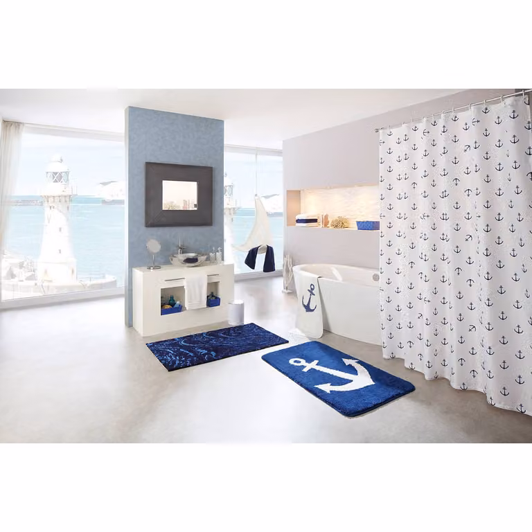 home24 Douchegordijn Anchor blauw/donkerblauw polyester B: 180 cm, H: 200 cm