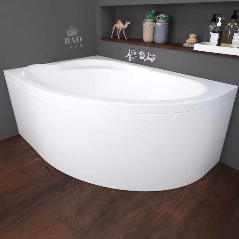 Badland Standard Polimat Hoekbad links met acryl omranding en sifon, B/D: 130 x 85 cm