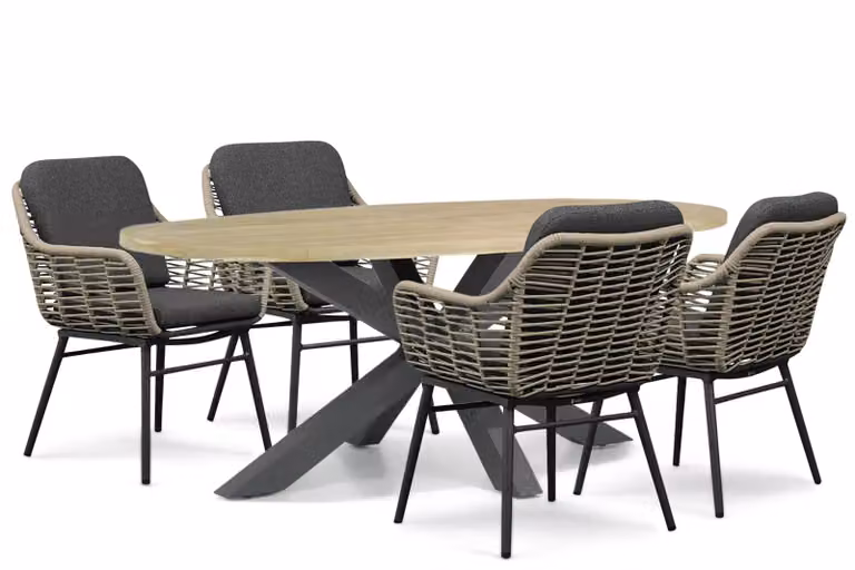 Coco Antoni/Brookline 5-delige moderne tuinset met ovale tafel en 5 stoelen, antraciet en beige, B/D/H: 200 x 110 cm