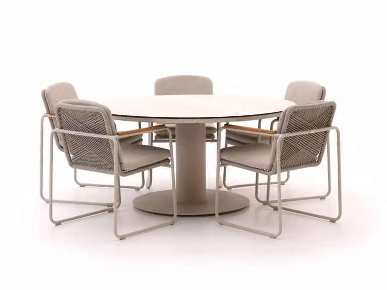 Manifesto Furniture Diningset Manifesto voor 5 personen, Beige, Travertin look, Ronde tuinset met HPL tafelblad