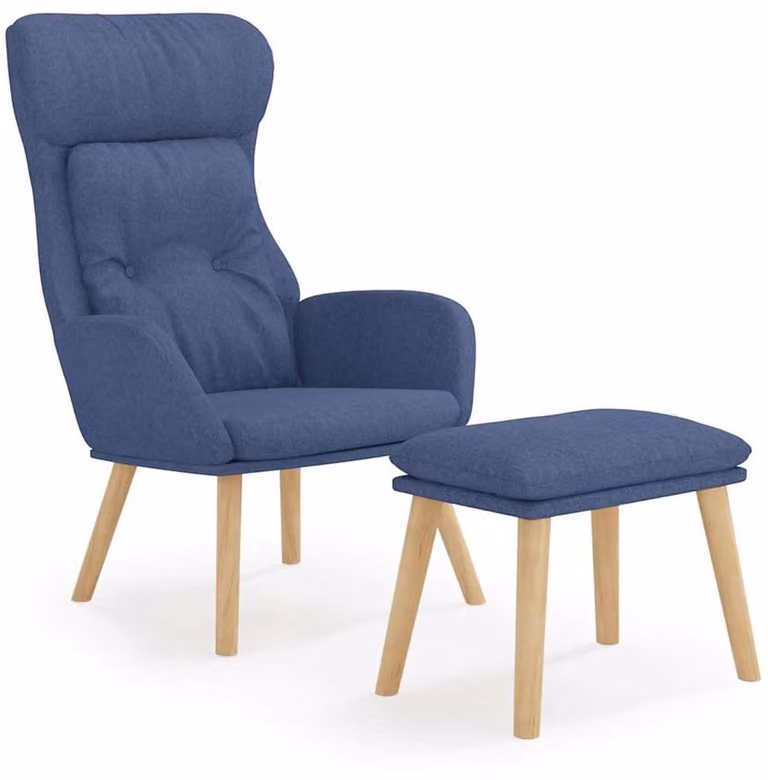 vidaXL Relaxstoel met voetenbank in blauwe stof
