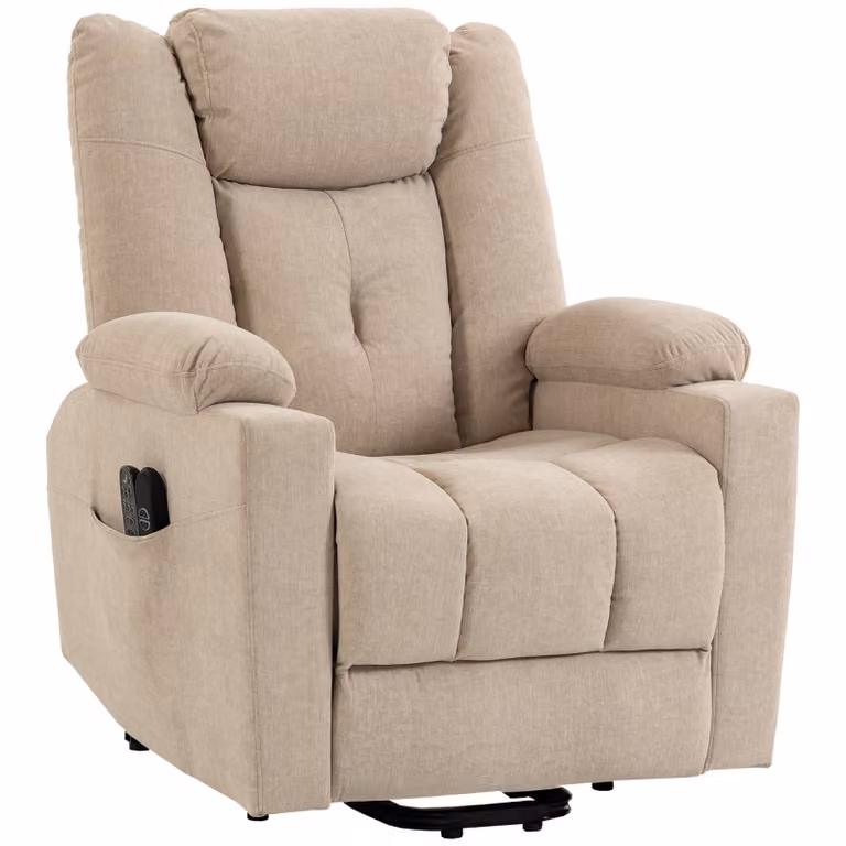 HOMCOM Elektrische sta-op fauteuil met vibratiemassage en warmte, relaxfauteuil in crèmewit fluweel met pocketvering