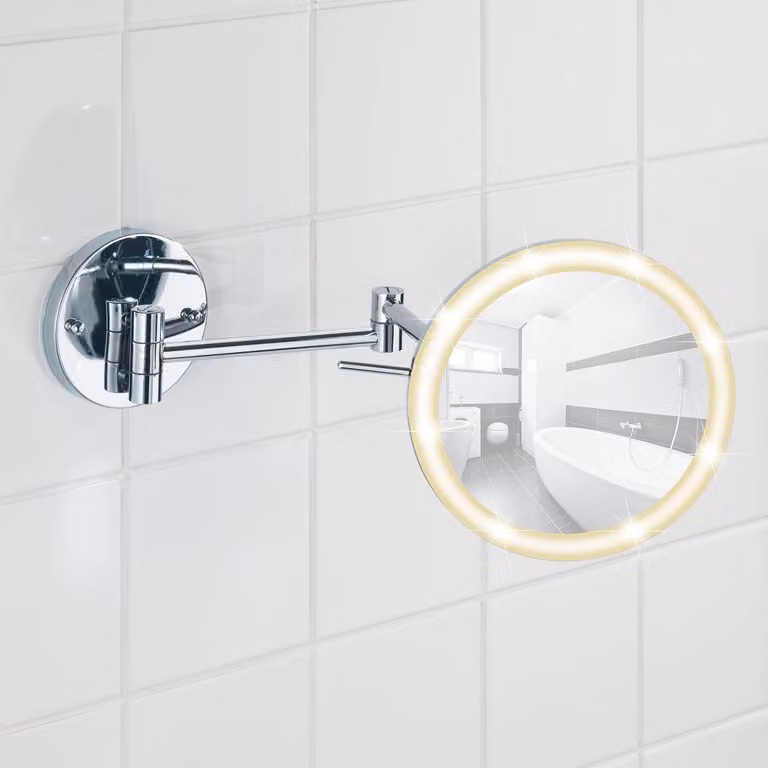 WENKO Power-Loc LED wandspiegel Aura zilver, B: 20 cm, D: 5 cm, H: 40 cm