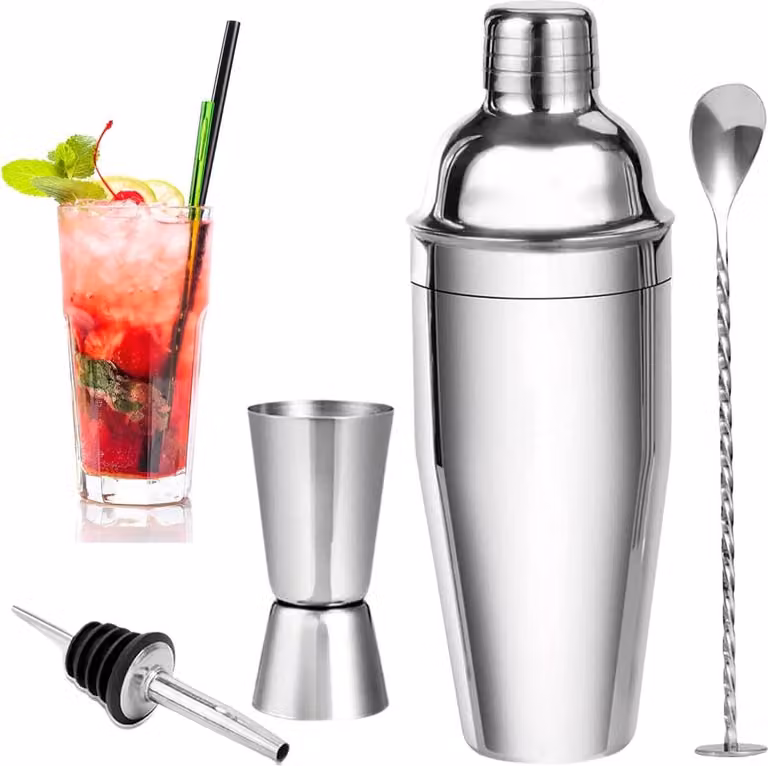 Professionele Cocktailset van Roestvrij Staal met Maatbeker en Barlepel, 750 ml