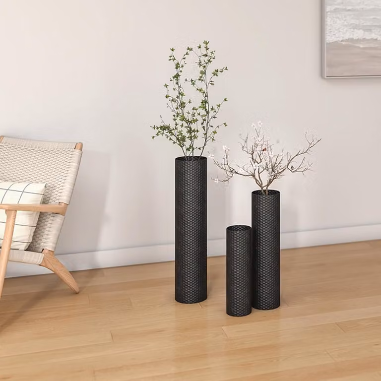 Set van 3 hoge metalen vloervazen voor woondecoratie