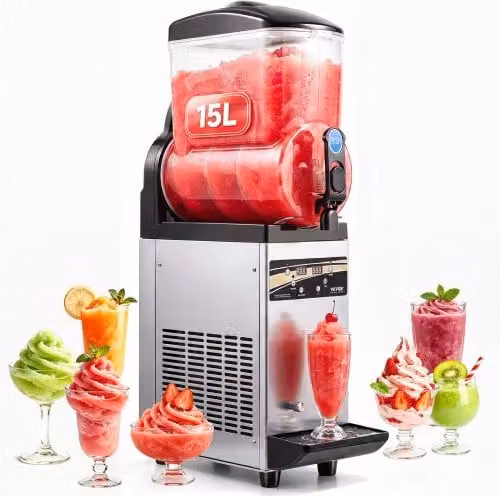 Vevor Commerciële Slushmachine 15 l, Roestvrijstalen Ijsdrankenmachine met Digitaal Display en Tap, Zilver
