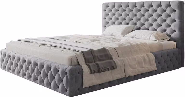 AlpiMeble Bed Miami met opberglade, gestoffeerd, grijs, 140 x 200 cm