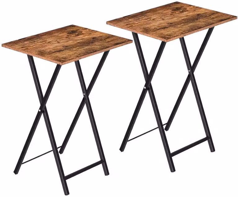 Trankielo Inklapbare Bijzettafel Set van 2 - Donkerbruin Zwart - Industriële Vintage Stijl