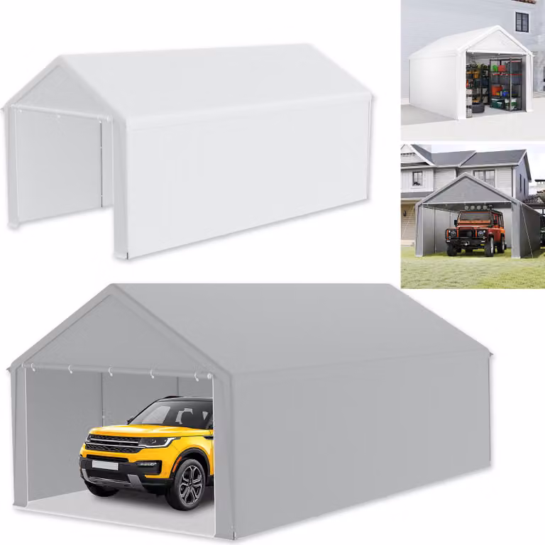 XMTECH Carport Overkapping Grijs 4 x 8 meter met UV-bestendig dak en zijwanden