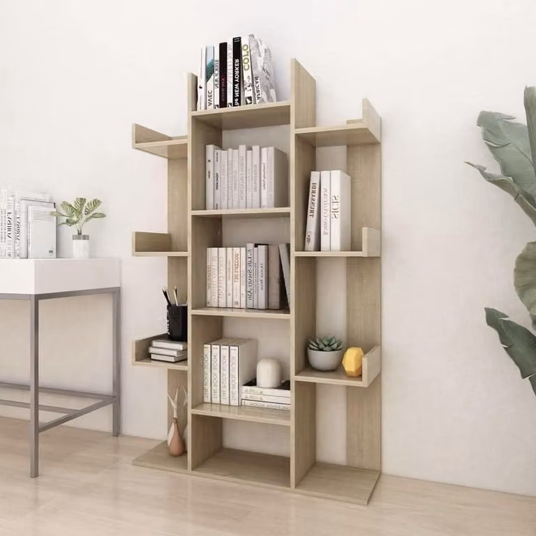 Boekenkast Ladderrek met 13 Vakken in Sonoma-eiken, H 255 x B 140 x D 25 cm