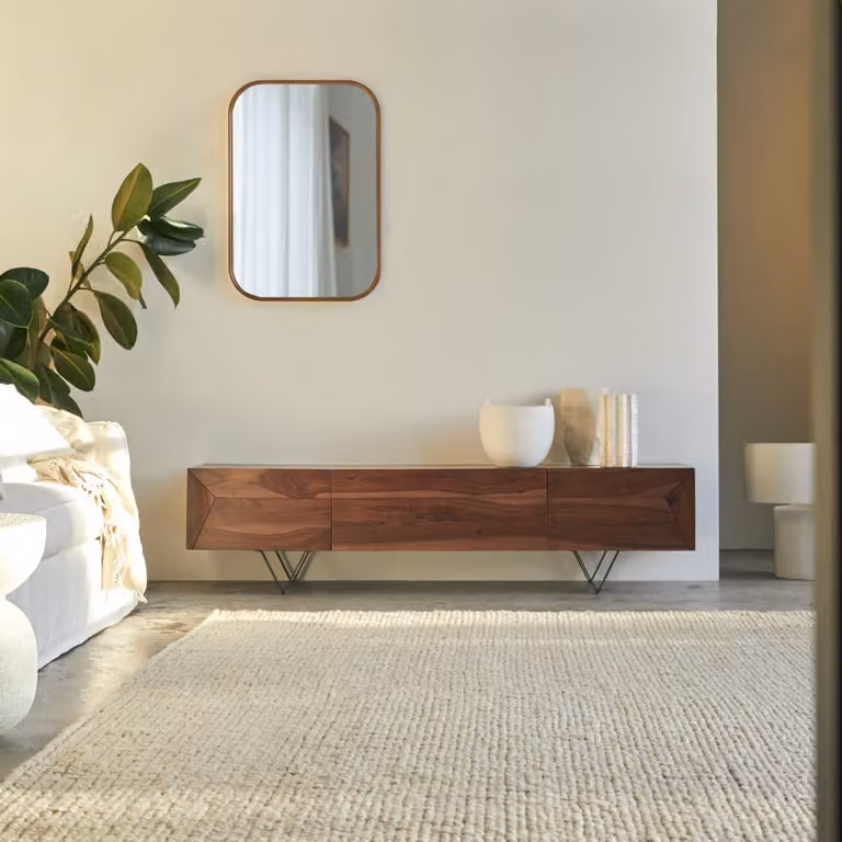 Tikamoon Metric massief palissader tv-meubel - Bruin - Sheesham - Breedte: 175 cm, Diepte: 40,5 cm, Hoogte: 43 cm