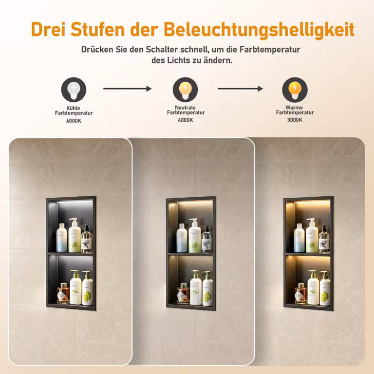 Dripio RVS douchebak met LED-verlichting, 30 x 60 cm, 3 kleurtemperaturen