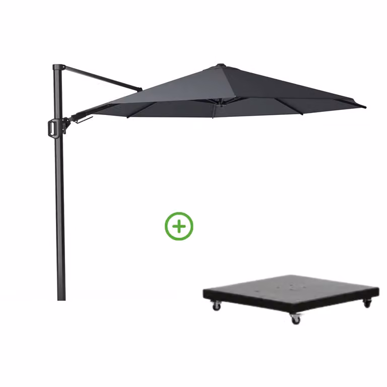 Platinum Challenger T² zweefparasol met Monza parasolvoet 90kg, antraciet, Ø350cm