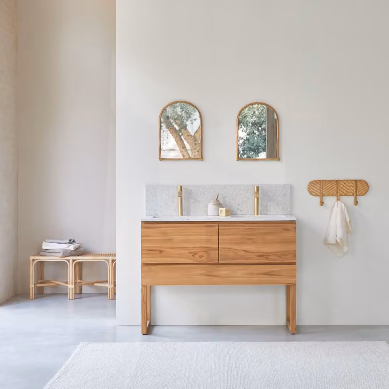Tikamoon Edgar Badkamermeubel van massief teakhout en Moon Premium Terrazzo - Beige - Breedte: 120 cm