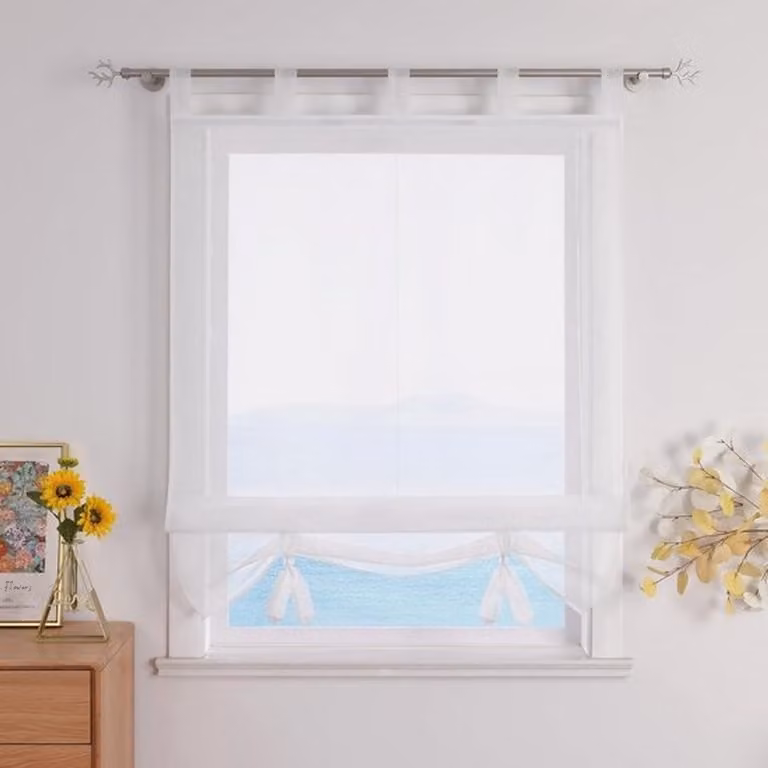 Transparant voile vouwgordijn met lussen, lichtfilterend, B: 120 cm x H: 155 cm