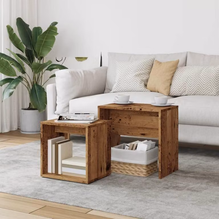 Set van bijzettafels in oud hout voor de woonkamer, slaapkamer of home office, B/D/H: 48 x 30 x 45 cm