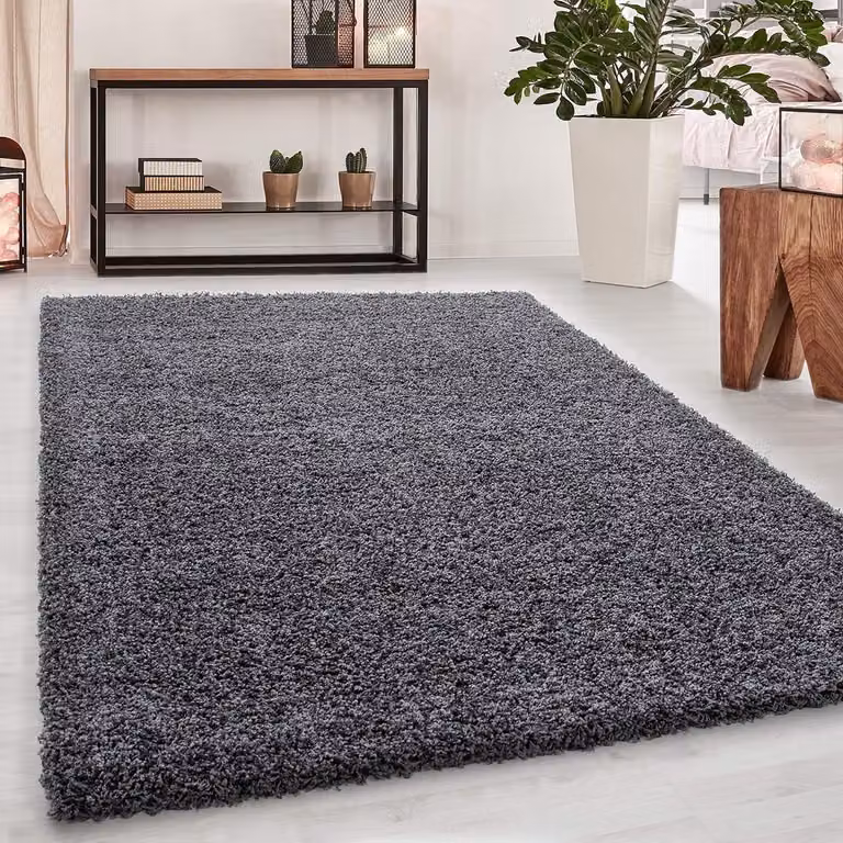 Rond Hoogpolig Vloerkleed Grijs - Modern Polypropyleen Tapijt
