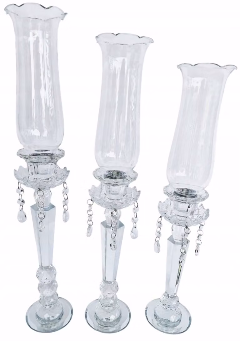 Set van 3 glazen kaarsenstandaards met kap voor elegante decoratie