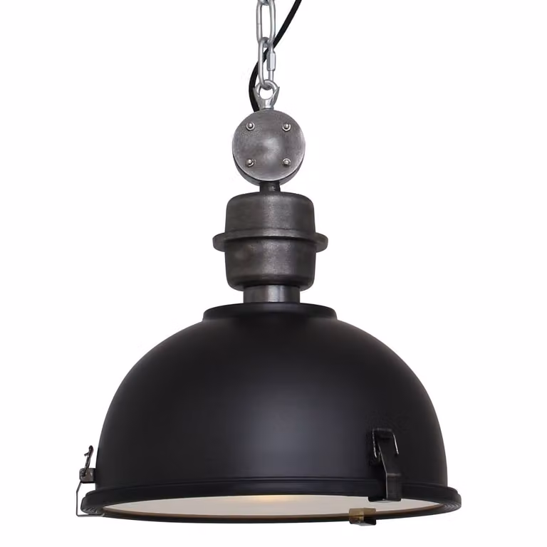 Steinhauer Hanglamp Bikkel industrieel zwart glas en metaal Ø 32 cm