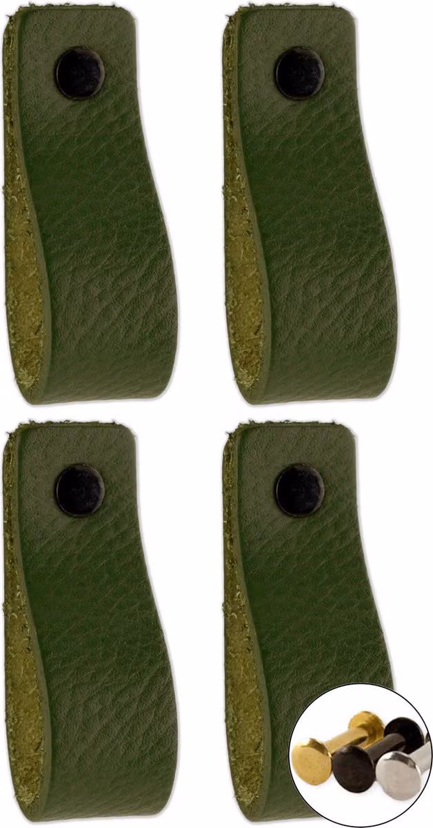 Set van 4 olijfgroene leren handgrepen voor meubels, 16,5 x 2,5 cm, inclusief schroeven in 3 kleuren
