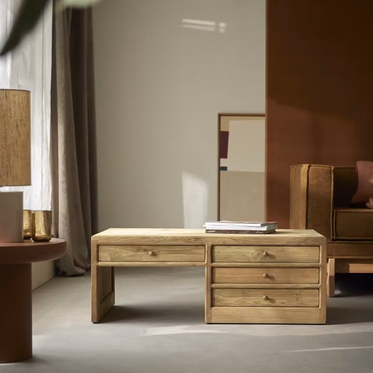 Tikamoon Vierkante salontafel van massief teak - Bruin - B: 60 cm, D: 60 cm, H: 37 cm