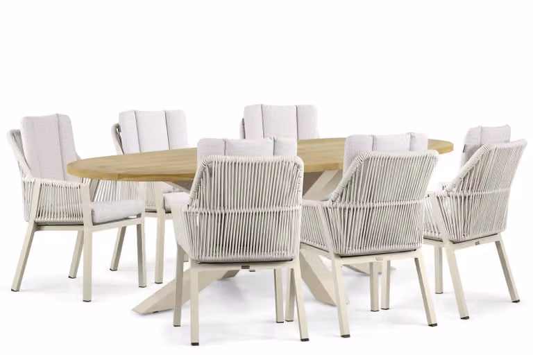 Lifestyle Garden Furniture Verona/Brookline eettafelset voor 6 personen, 240 cm, beige en teak met aluminium en hout