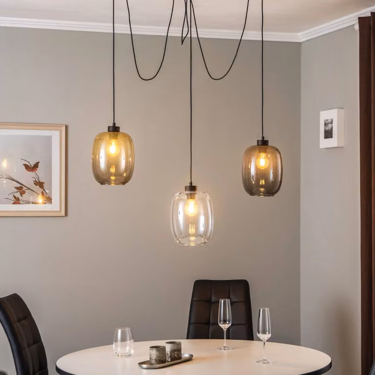 TK Lighting Glazen hanglamp Elio, modern, rond, transparant, dimbaar