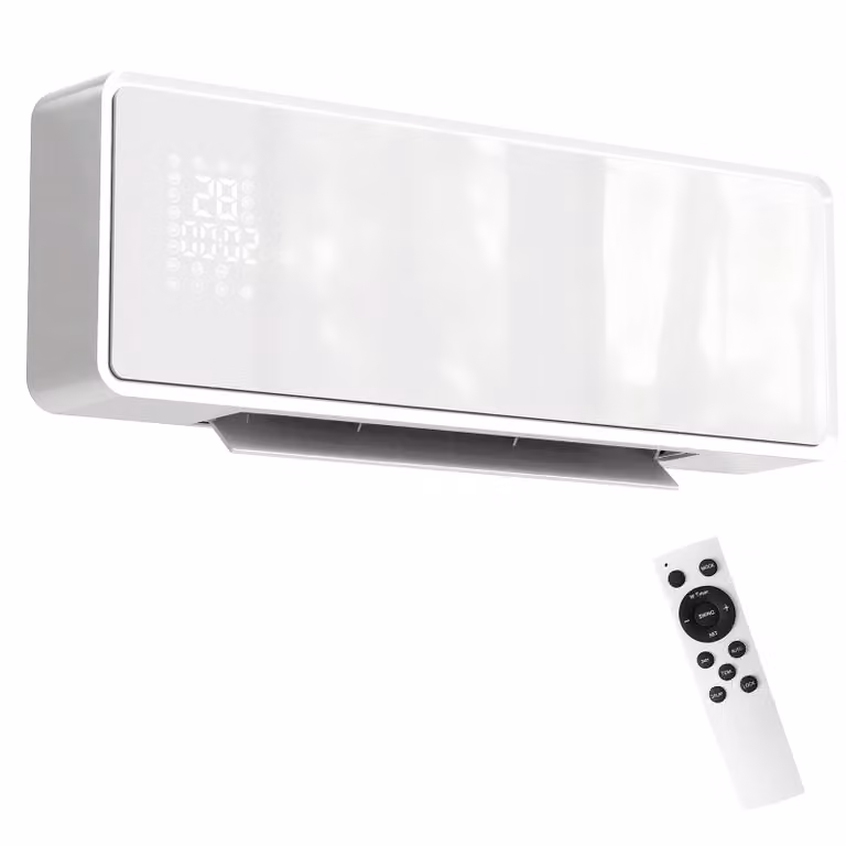 HOMCOM Wandgemonteerde keramische elektrische verwarmer met ventilator, thermostaat, timer en afstandsbediening, Wit