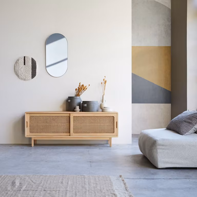 Tikamoon Luis Tv-meubel van iepenhout en riet - Beige - Breedte: 140 cm