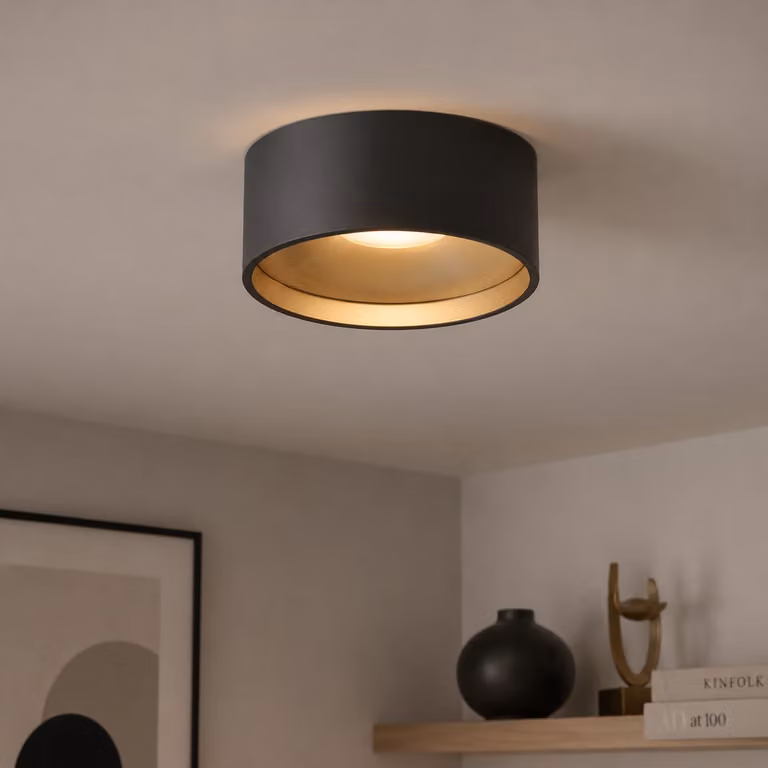 Artdelight Oran Badkamer plafondlamp - Zwart/Goud - Ø 12 cm