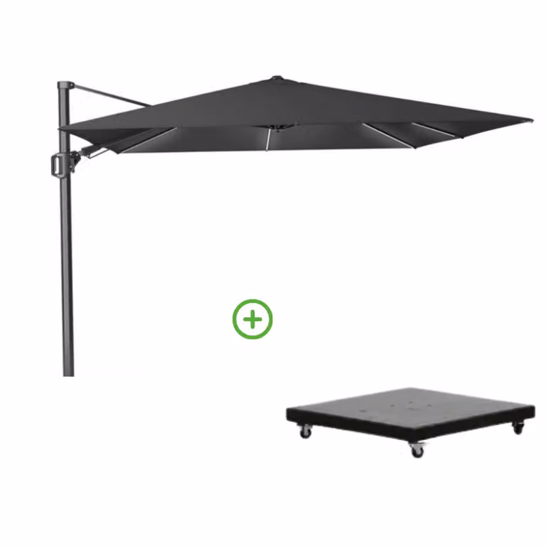 Challenger T² Glow zweefparasol met premium doek en Monza parasolvoet 90kg - Faded Black - B/D: 300 x 300 cm
