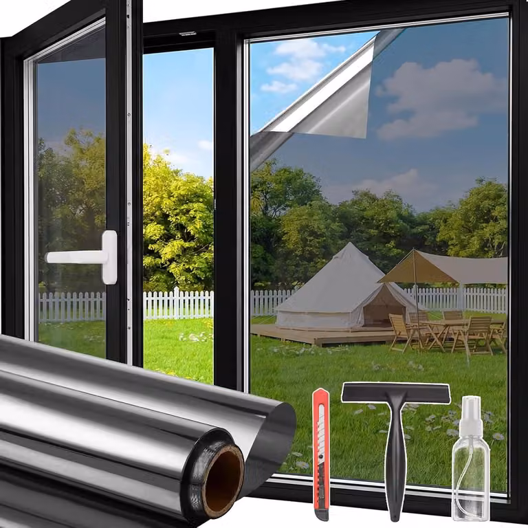 Spiegel Raamfolie Zwart Zilver - Privacyfolie en Zonwerende Folie voor Ramen - 75 x 400 cm