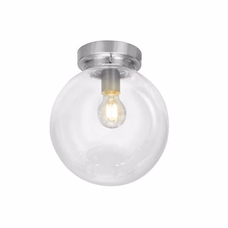 Highlight Plafondlamp Globe met helder glazen bol en zilveren details, Diameter: 25 cm