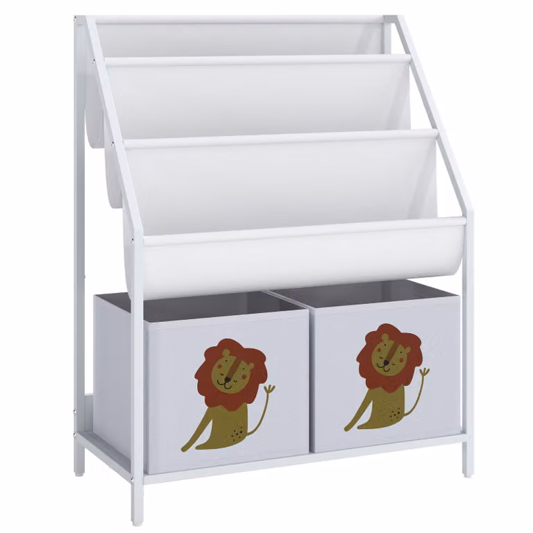 AIYAPLAY Kinderboekenkast met 3 hangende boekenplanken en 2 lades, Wit, B/D/H: 60 x 30 x 76 cm