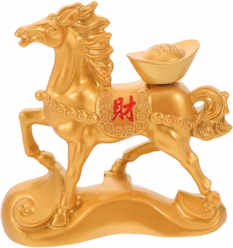 Paarden Beeldje Rijkdom Ornament Feng Shui Decoratie Gouden Staaf Ontwerp Goud H x B x D: 9 x 8,5 x 3 cm