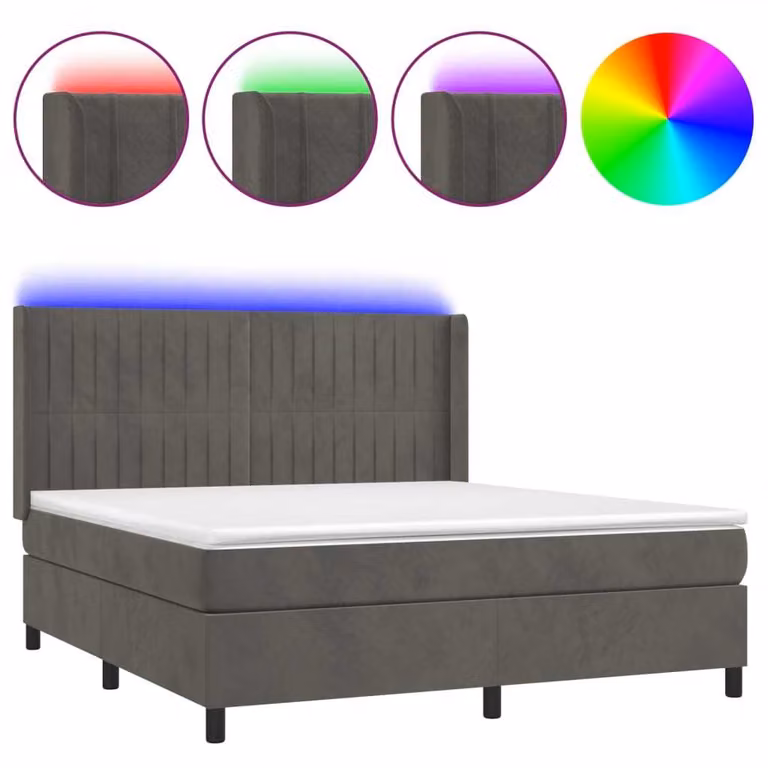 vidaXL Boxspringbed met matras en LED-verlichting, donkergrijs, 160 x 200 cm, fluweel