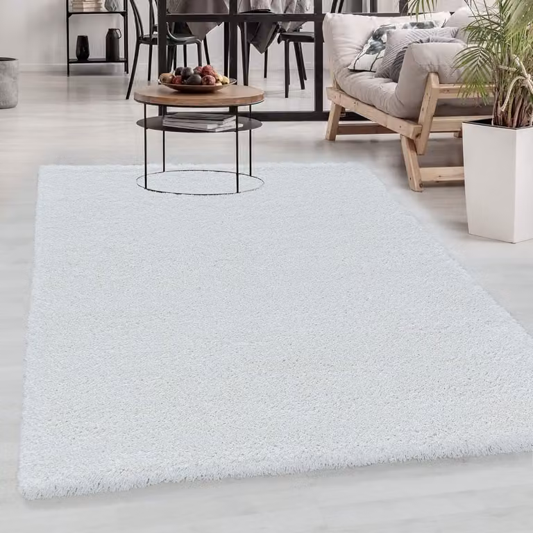 Wit Hoogpolig Vloerkleed Rechthoekig van Polyester voor Woonkamer en Eetkamer