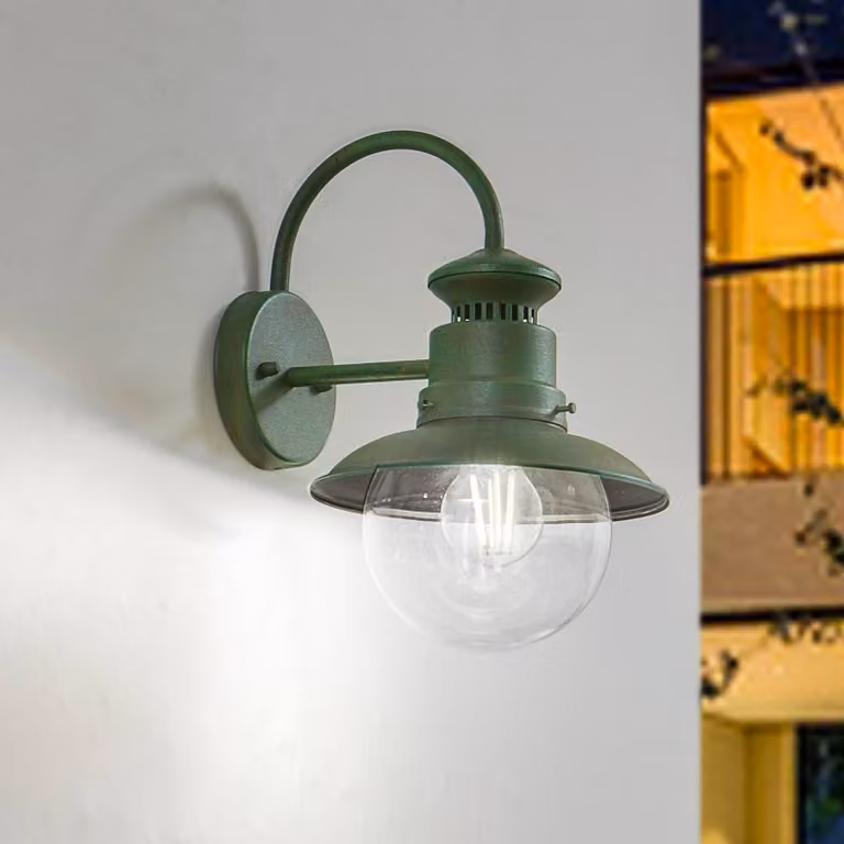 Lindby Wandlamp voor de tuin, Groen, Metaal en Glas, Dimbaar, Landelijke stijl