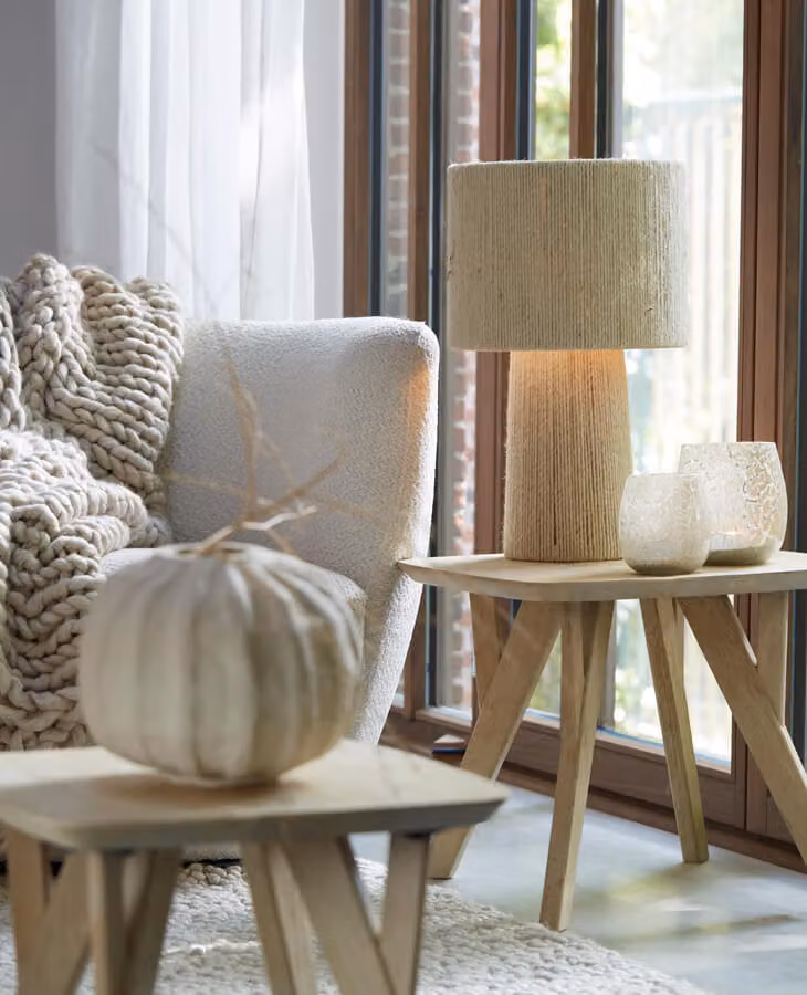 Light & Living Pitino Japandi tafellamp beige met rattan en textiel - Hoogte: 51 cm, Diameter: 31,5 cm